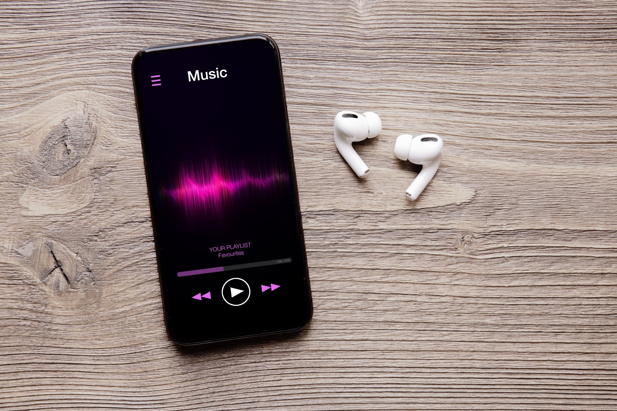 Phone Music Streaming App and Wireless Earphones